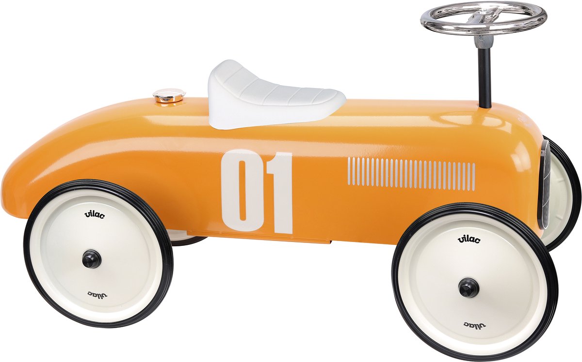 Vilac loopwagen vintage oranje - metalen ride-on auto speelgoed.