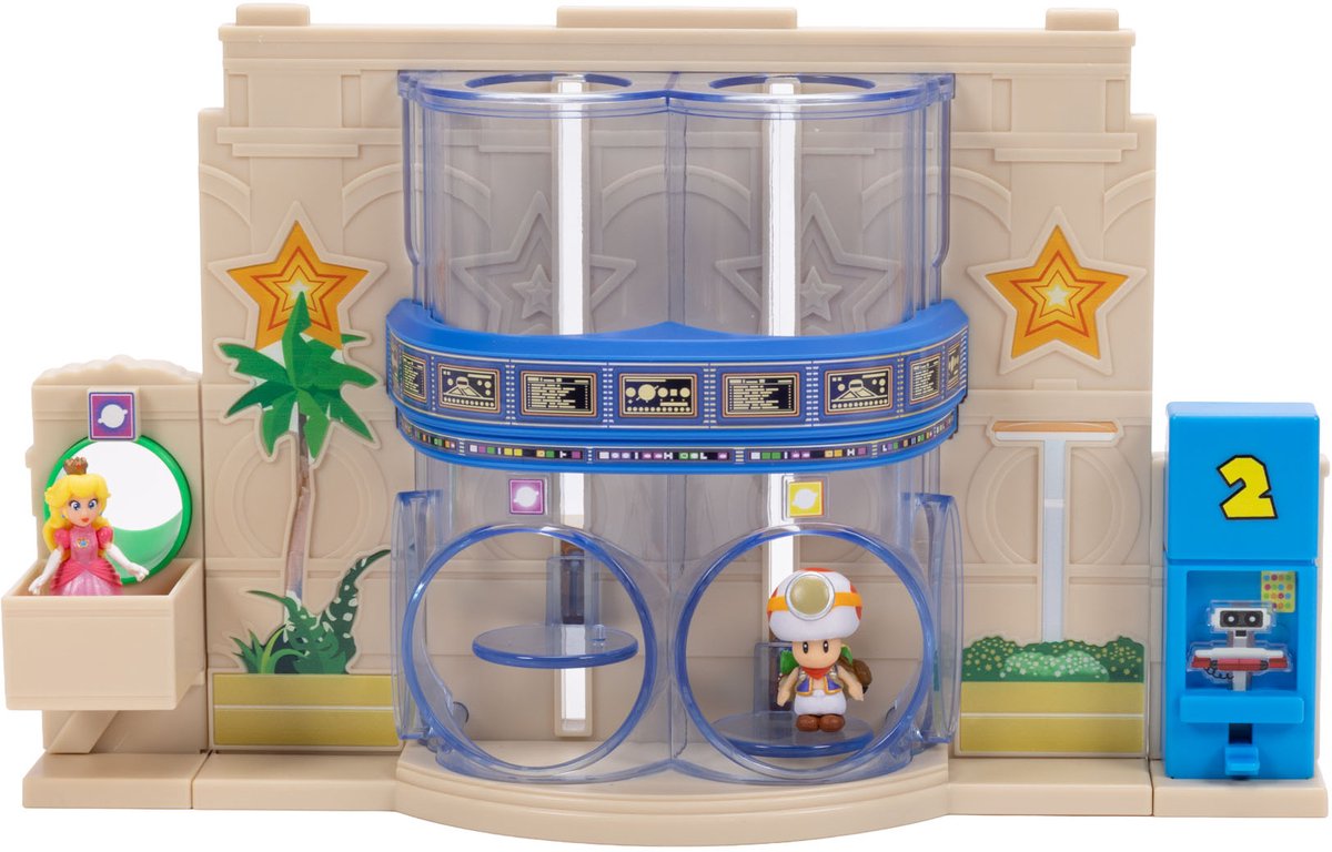 Jakks super mario galaxy film – gateway galaxy diorama set met 3,8 cm princess peach en exclusieve captain toad-figuur