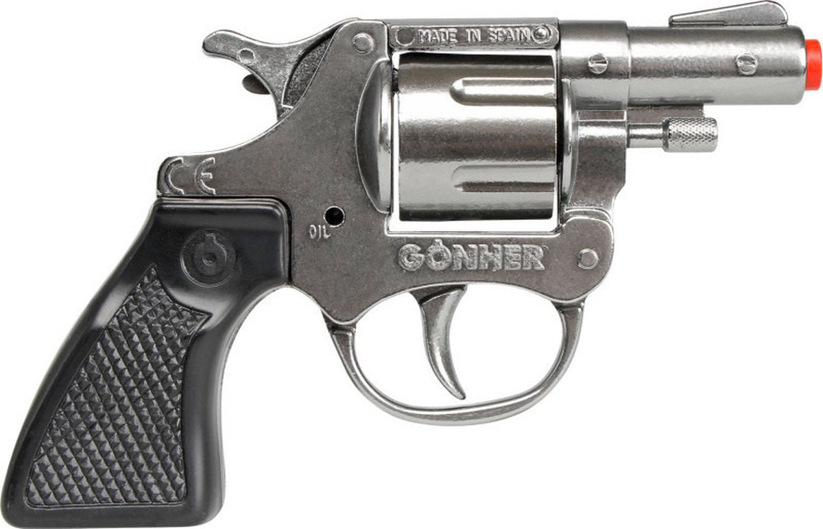 Gonher gohner politie verkleed speelgoed revolver pistool met kort loop - metaal plastic - 8 schots