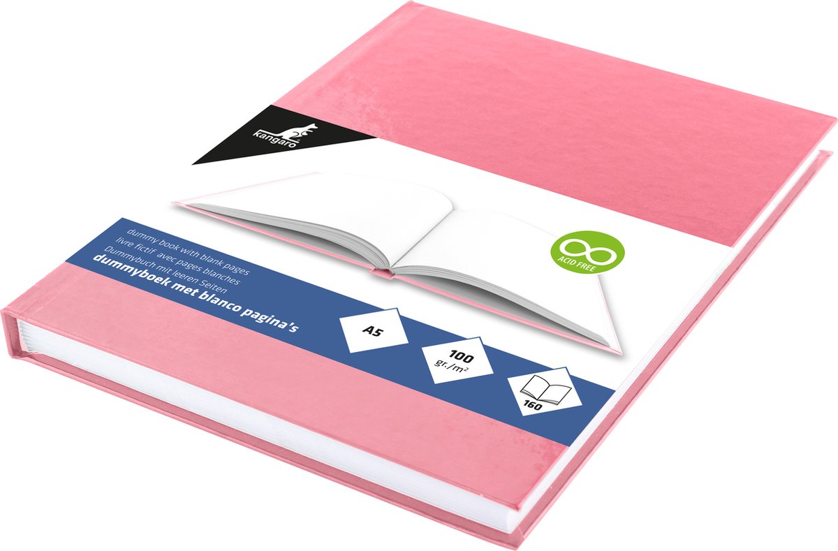 Kangaro dummyboek - a5 - pastel roze - 160 blanco pagina's - hard cover - schetsblok
