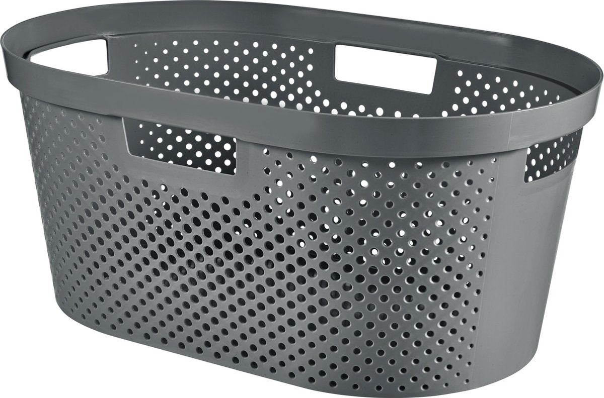 Curver infinity recycled wasmand dots - 40 liter - 100% recycled - donkergrijs