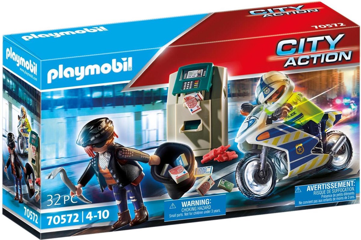 Playmobil city action politiemotor: achtervolging van de geldrover - 70572