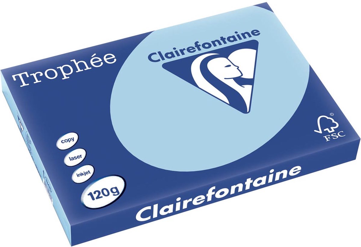 Clairefontaine trophée pastel, gekleurd papier, a3, 120 g, 250 vel, blauw