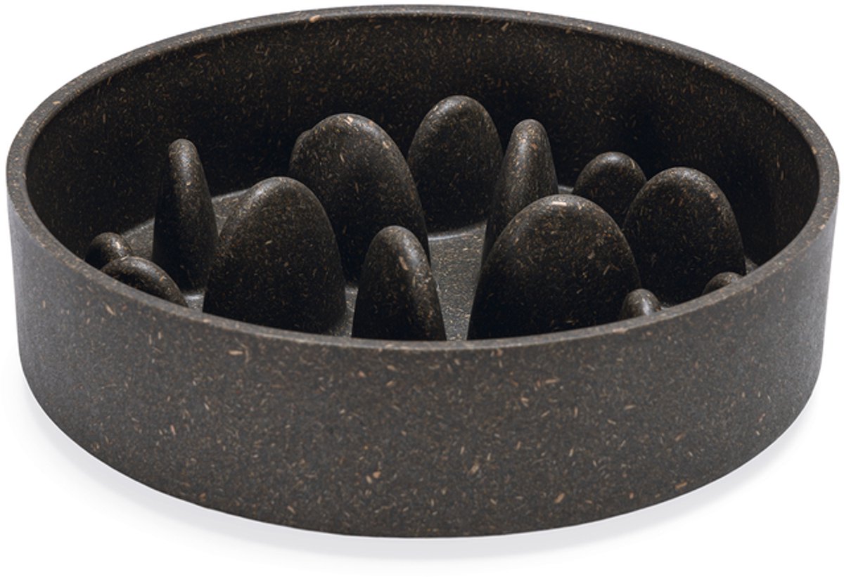 Designed by lotte pom antischrokbak hond - slow feeder hond - voerbak - vaatwasserbestendig - bamboe - grijs - 800 ml