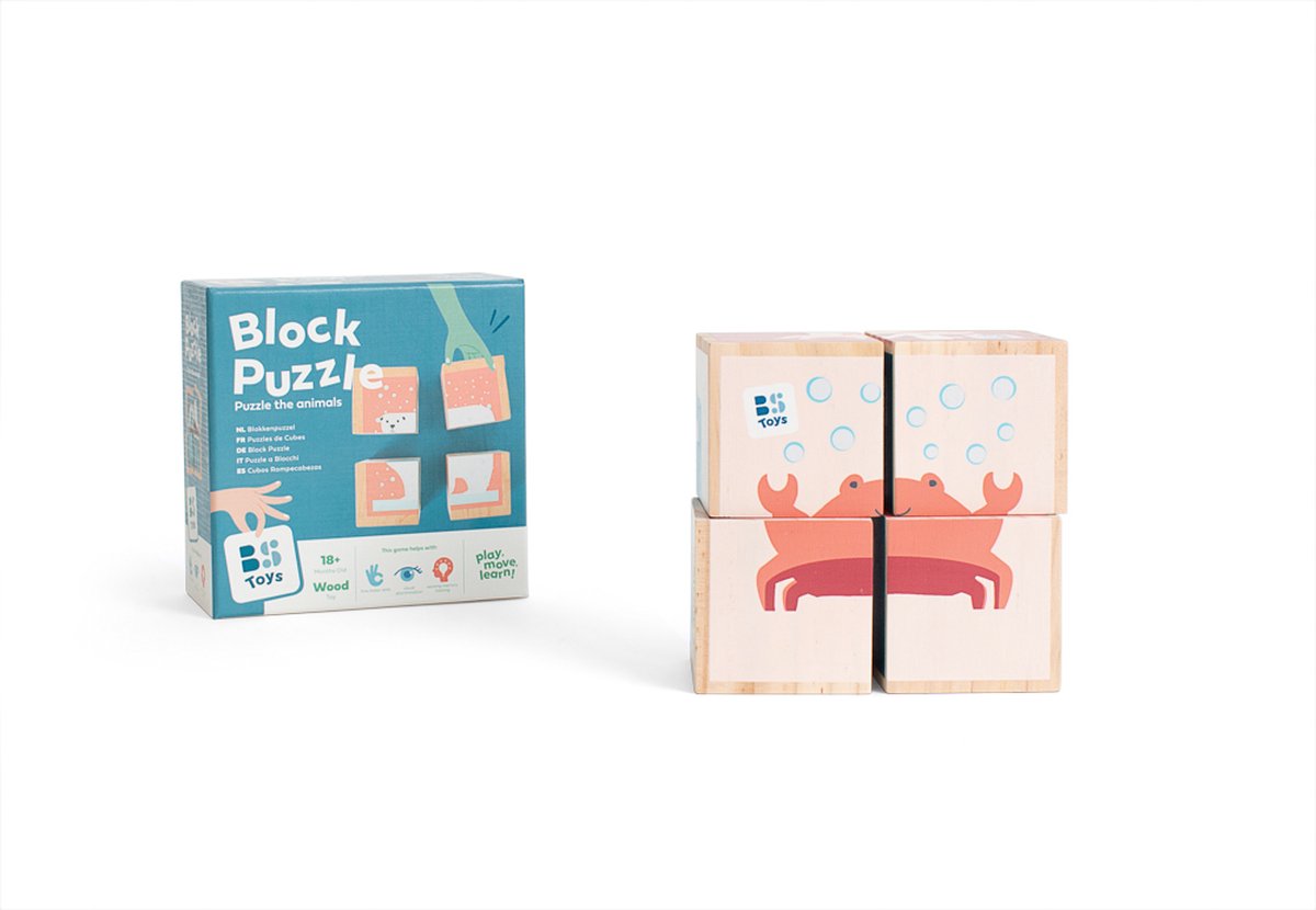 Bs toys blokkenpuzzel - houten blokken - educatief speelgoed - peuter - toddler - fsc hout - geschikt vanaf 18 maanden