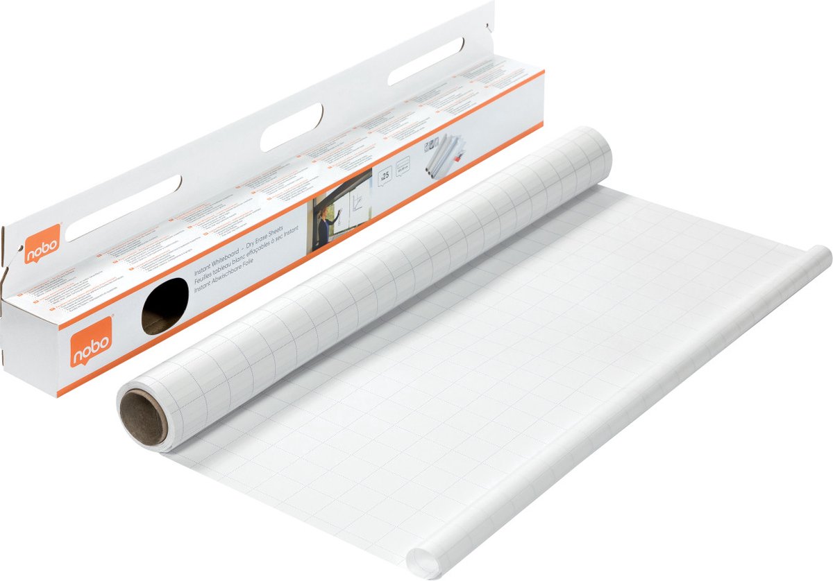 Nobo instant whiteboard droog-uitwisbare vellen geruit op rol - 25 elektrostatische vellen - 60x80cm - wit