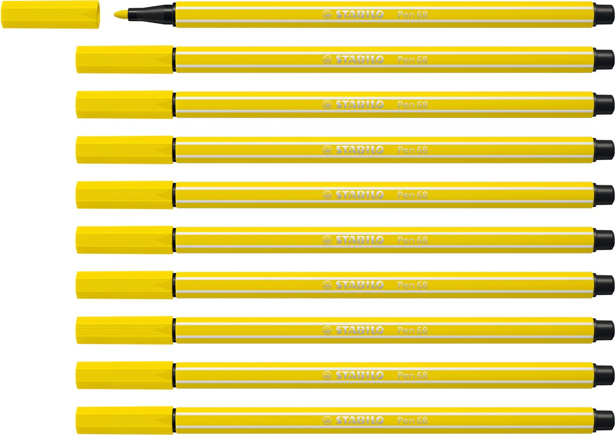 Stabilo pen 68 - premium viltstift - citroen geel - doos 10 stuks