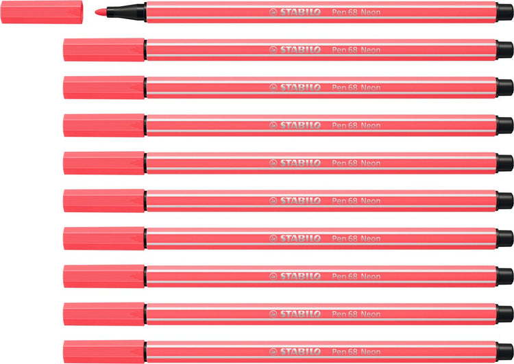 Stabilo pen 68 - premium viltstift - neon rood - doos 10 stuks