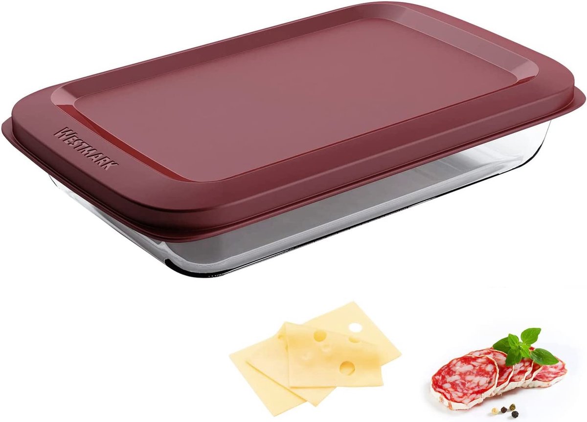Westmark glazen voedselbewaardoos, inhoud: 1000 ml, borosilicaatglas, luchtdichte afsluiting, glas kunststof, transparant rood, 23542270