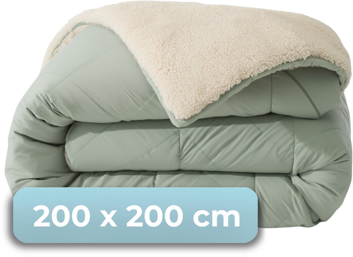 Hush. living hush living - wasbaar dekbed tweekleurig design sage green teddy - 200x200 cm – 300 gsm - inclusief bijpassende kussenslopen