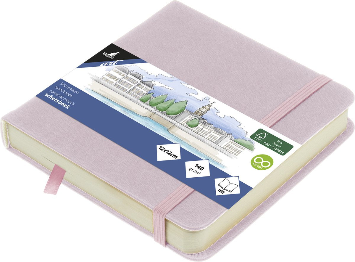 Kangaro schetsboek - 12x12cm - violet - pu hardcover - met elastiek en lint - 140g papier - 160 pagina's