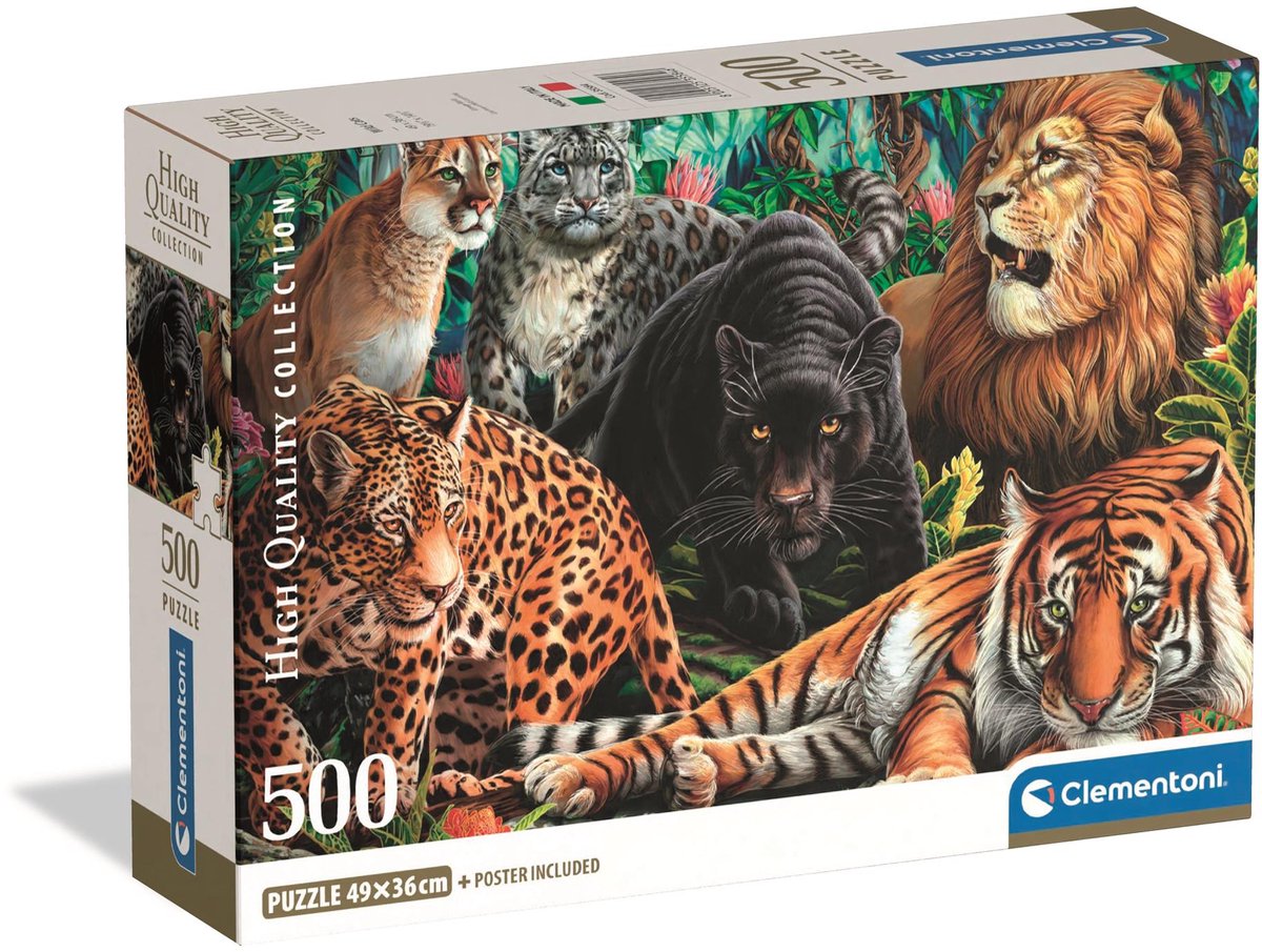 Clementoni - puzzel - 500 stukjes - wilde katten - puzzel voor volwassenen - high quality collection