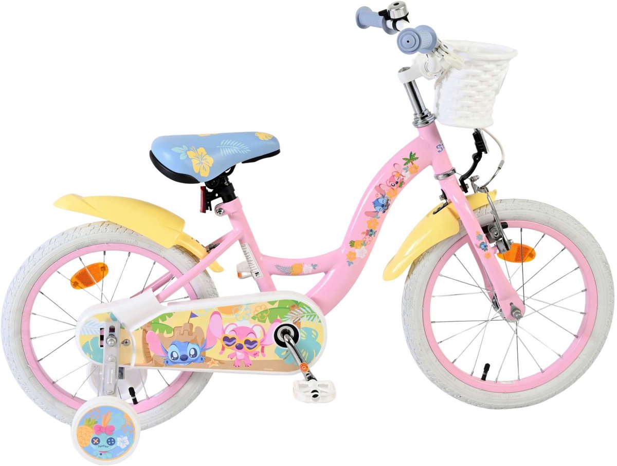 Disney Stitch Kinderfiets - Meisjes - 16 inch - Crème Koraal Blauw