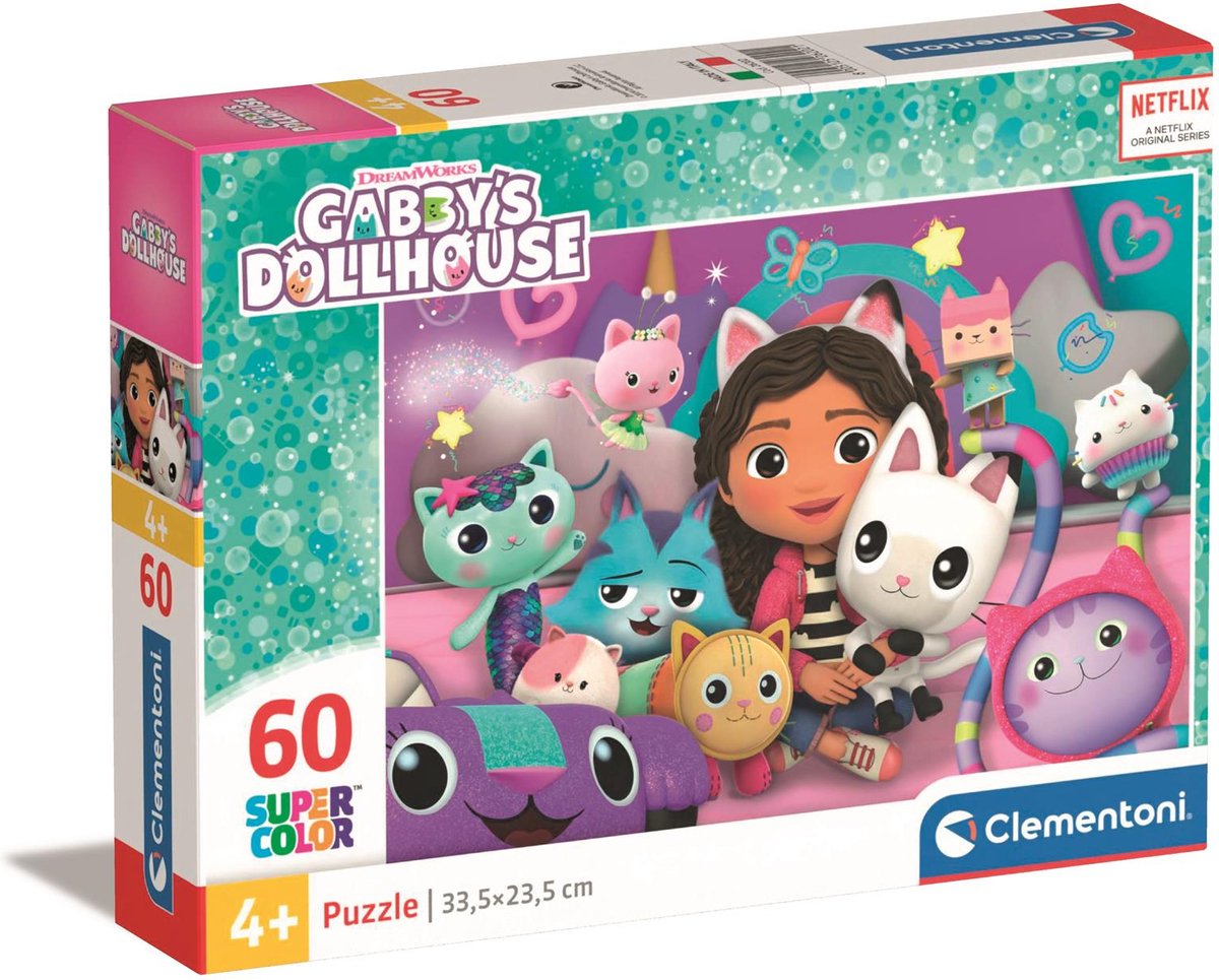 Clementoni - puzzel - 60 stukjes - gabby's dollhouse - kinderpuzzel - vanaf 4 jaar
