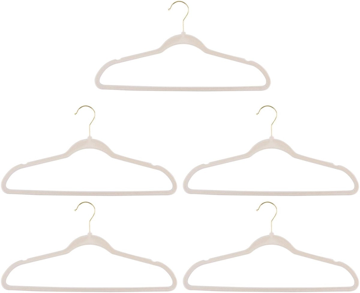 Alpina fluwelen kledinghangers crème – 10 stuks – anti-slip kleerhangers – broekhangers – goudkleurige haak