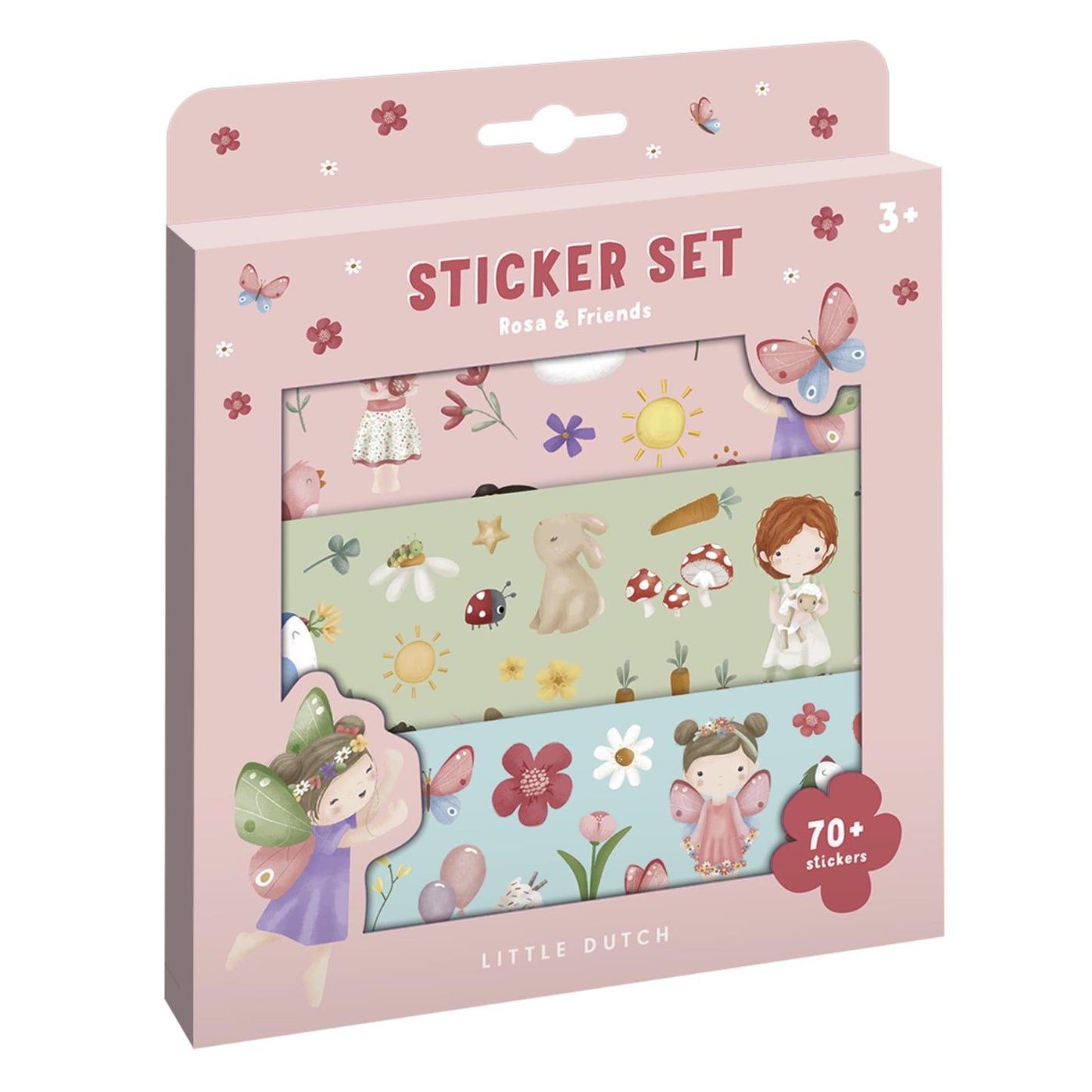 Little dutch stickers rosa friends - 3 stickervellen met speelachtergrond - stickerset