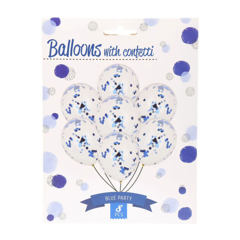 Ballonnen met blauwe confetti, 8st.