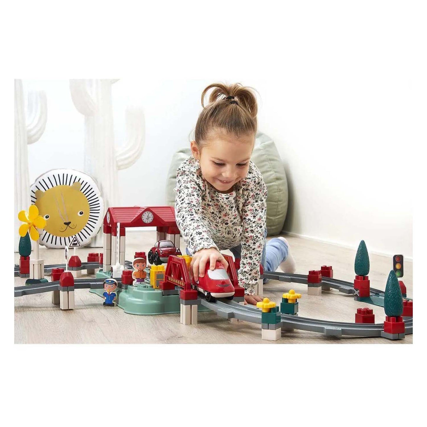 Ecoiffier abrick bouwset treinbaan - station en accessoires - 140dlg.