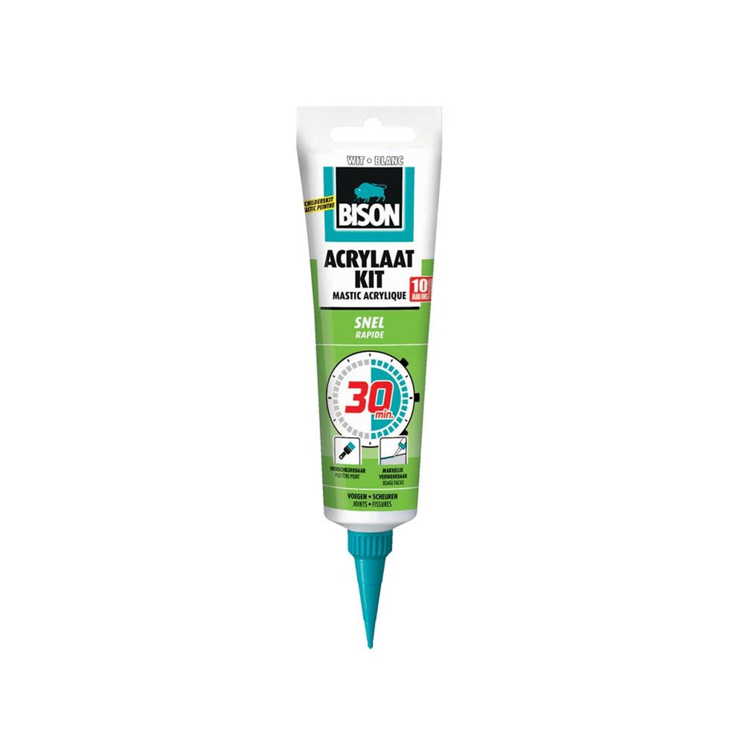 Bison acrylaatkit snel 30 minuten tube 150 ml - afdichtingskit voor het afdichten van voegen, naden, kieren en scheuren, overschilderbaar, strak afmesbaar