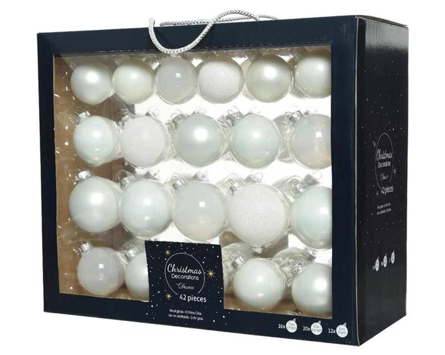 Decoris kerstballenset van glas winter wit box a 42 stuks