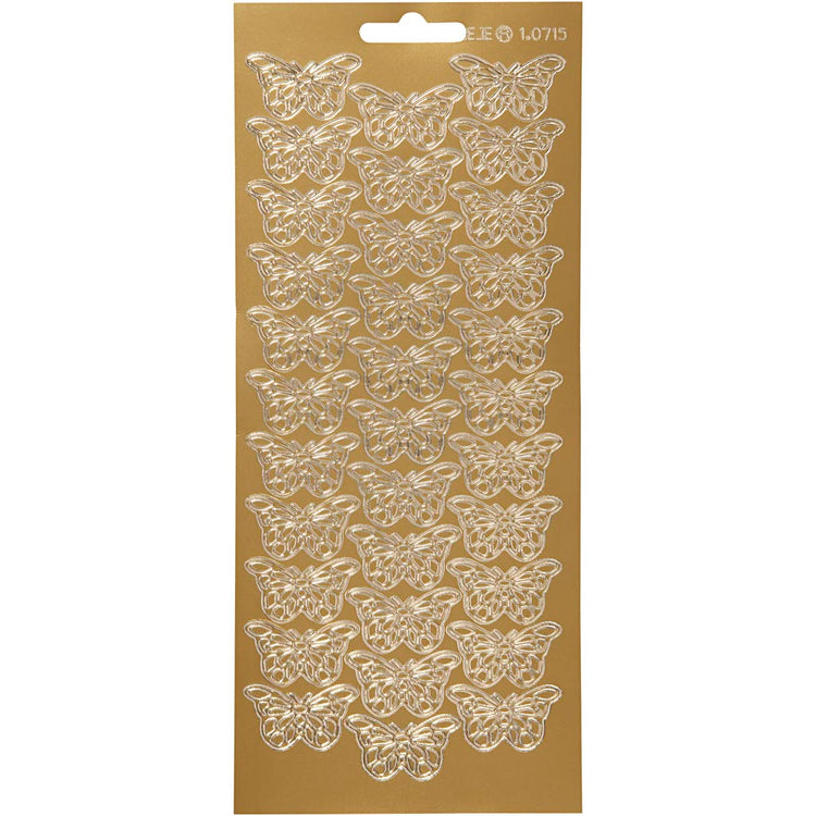 Stickers, vlinders, vel 10x23 cm, goud, 1 vel