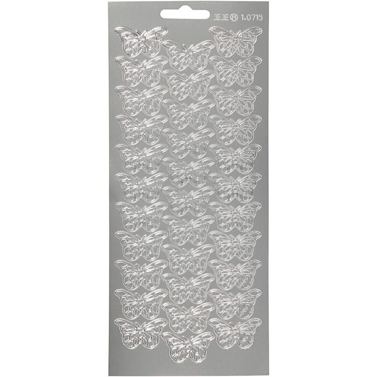Stickers, vlinders, vel 10x23 cm, zilver, 1 vel