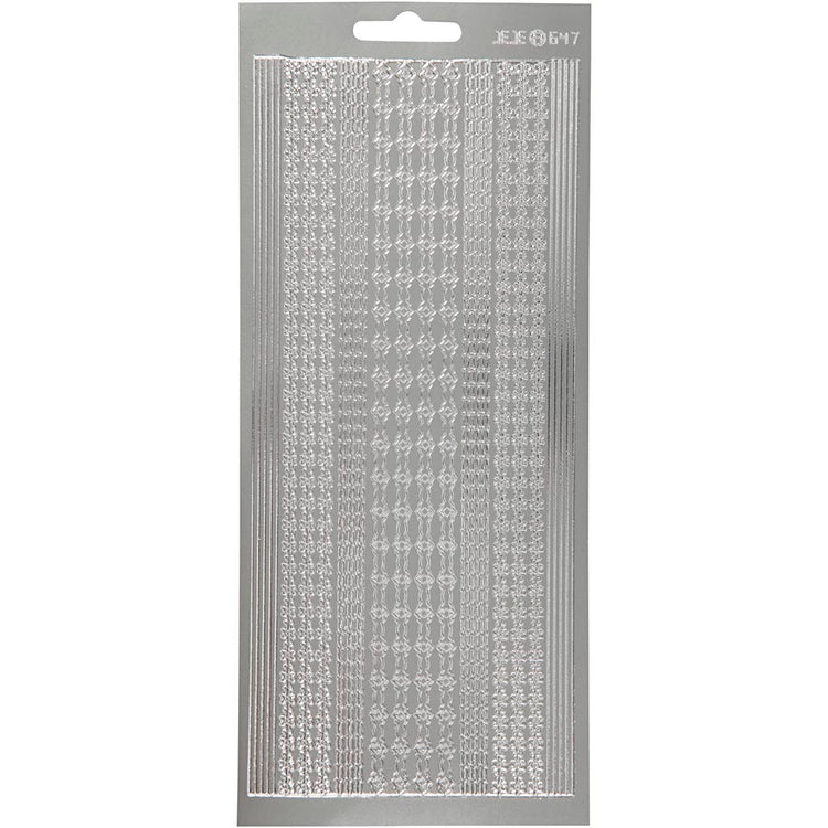 Stickers, randen, vel 10x23 cm, zilver, 1 vel