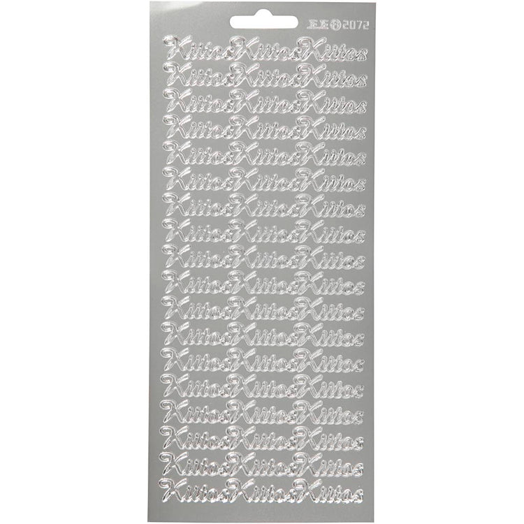 Stickers, kiitos, vel 10x23 cm, zilver, 1 vel