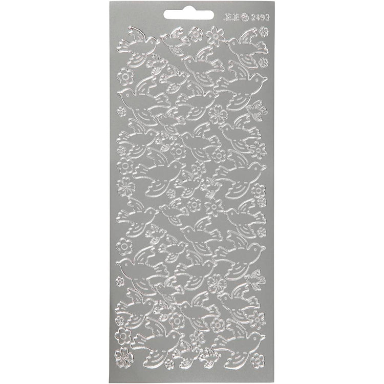 Stickers, duiven, vel 10x23 cm, zilver, 1 vel