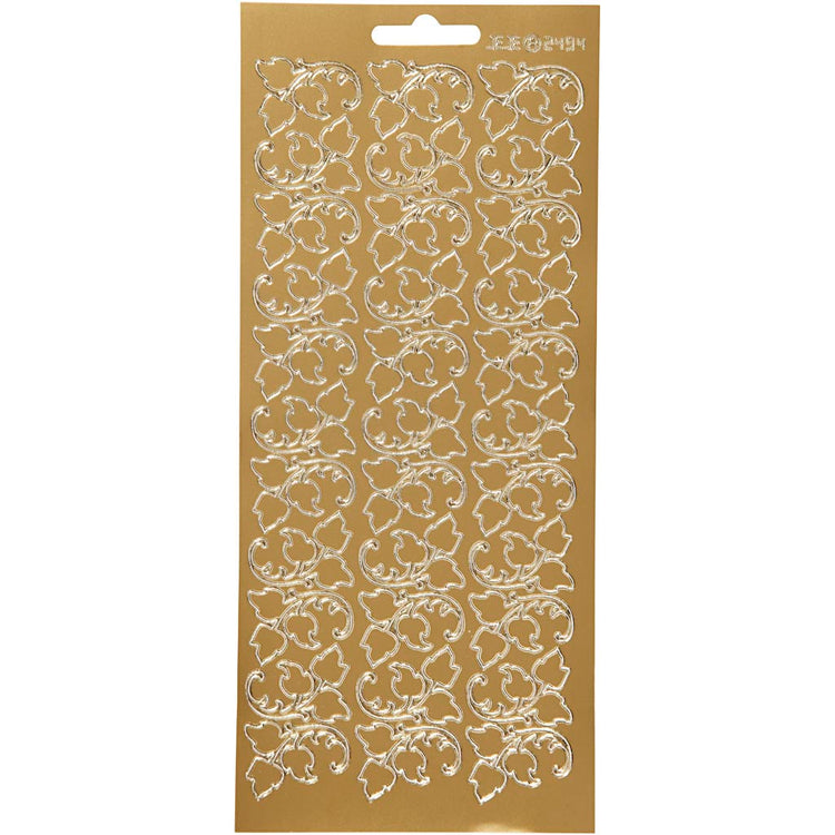 Stickers, bladeren, vel 10x23 cm, goud, 1 vel