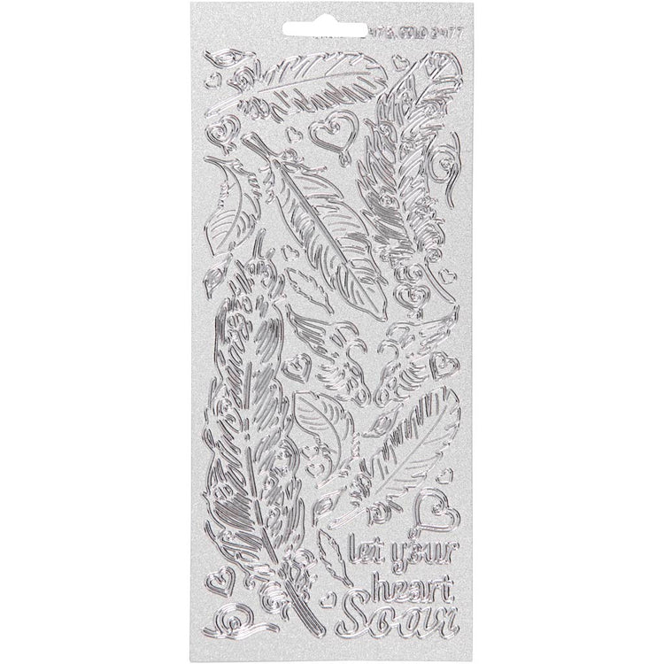 Stickers, veren, vel 10x23 cm, zilver, 1 vel