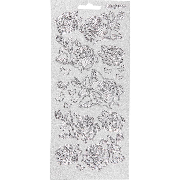 Stickers, rozen, vel 10x23 cm, zilver, 1 vel