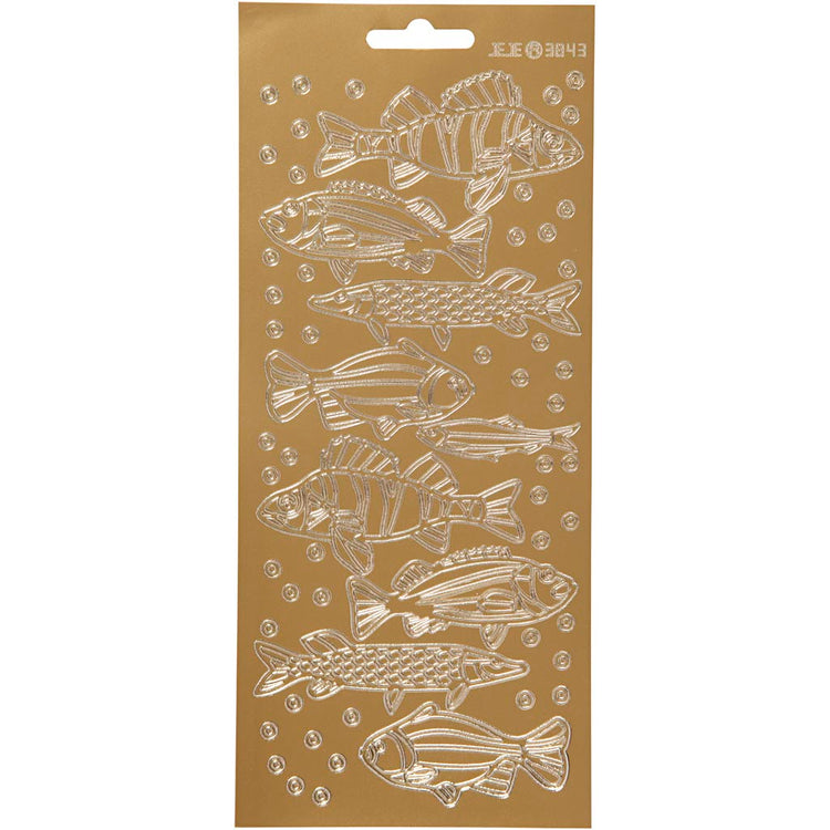 Stickers, vissen, vel 10x23 cm, goud, 1 vel