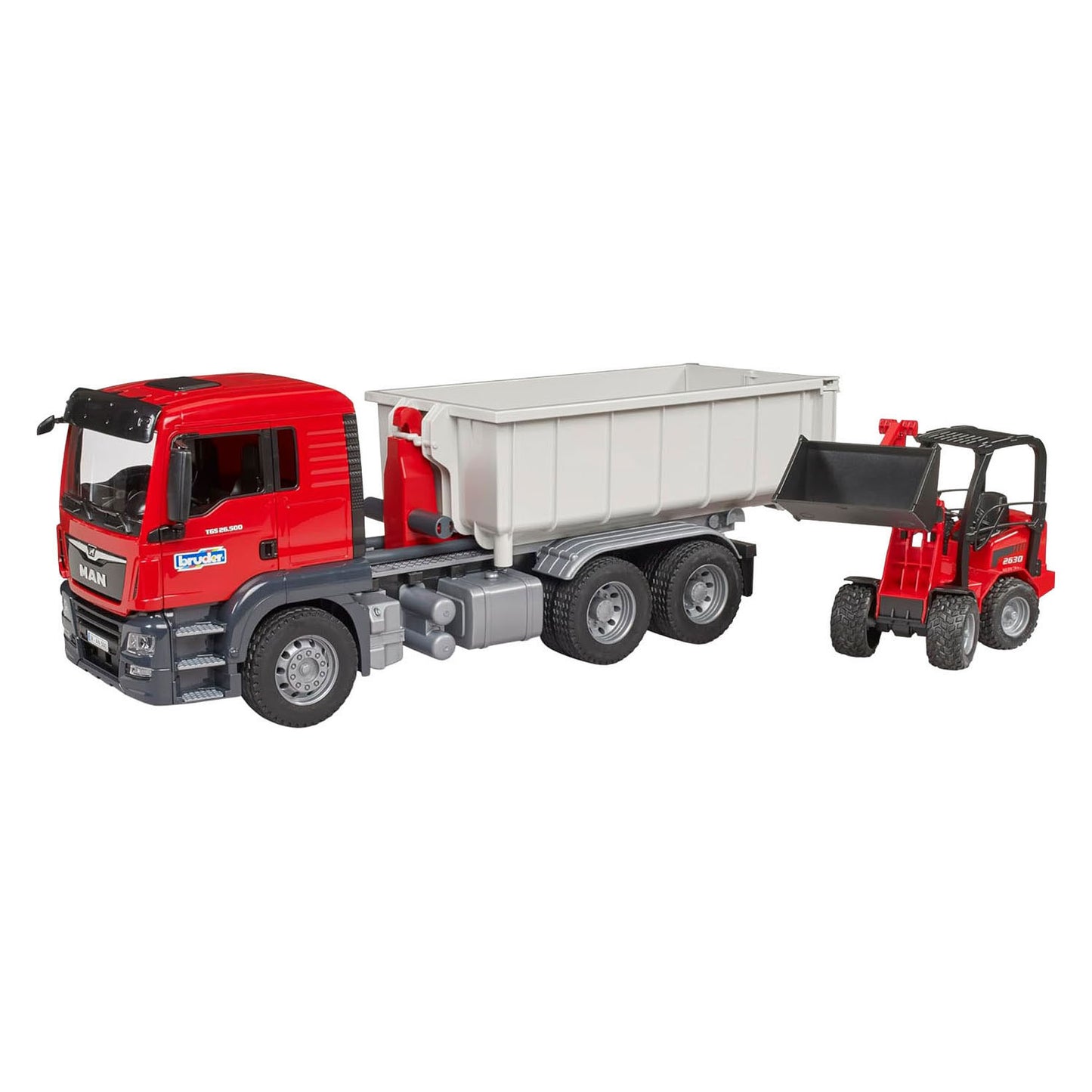 Bruder , miniatuurauto van de man tgs vrachtwagen met container, rood