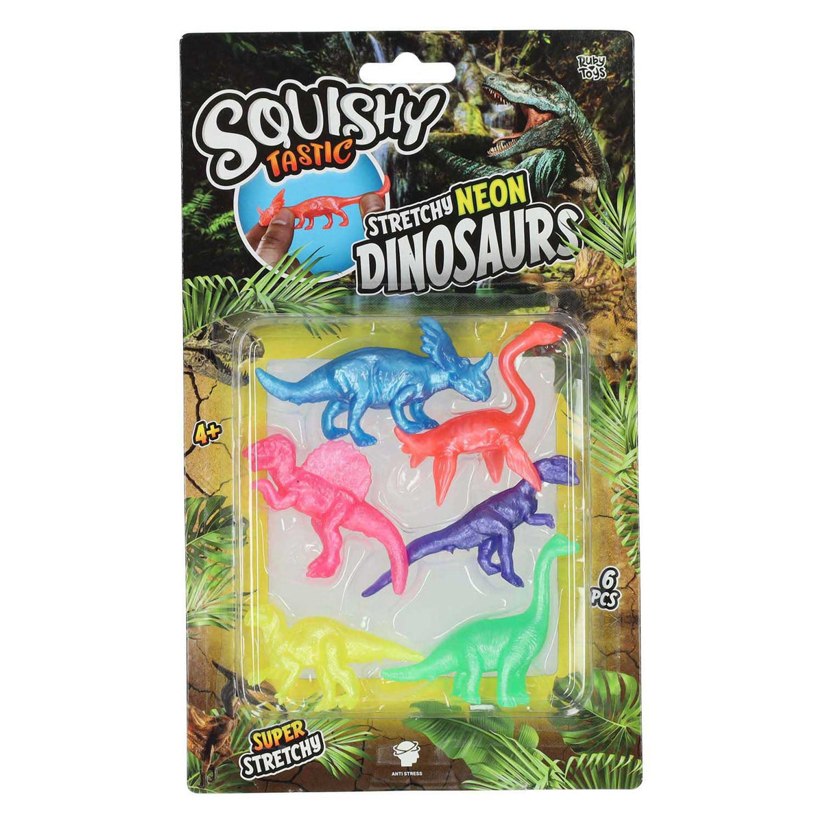 Squishy tastic super stretch neon dino's, 6dlg.