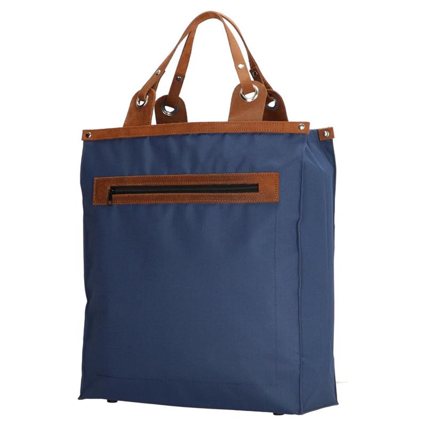 Run away basics boodschappentas blauw met echt lederen hengsel 36,5xh41cm