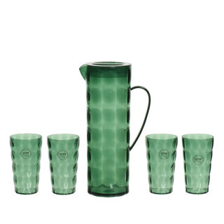 Schenkkan met 4 drinkglazen kunststof groen set van 5