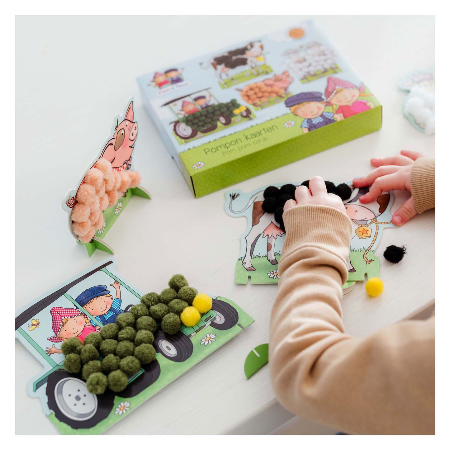 Bambolino fien teun knutselen - pompom plakken - knutselset boerderijdieren - creatief speelgoed, peuter, kleuter - vanaf 3 jaar - toys