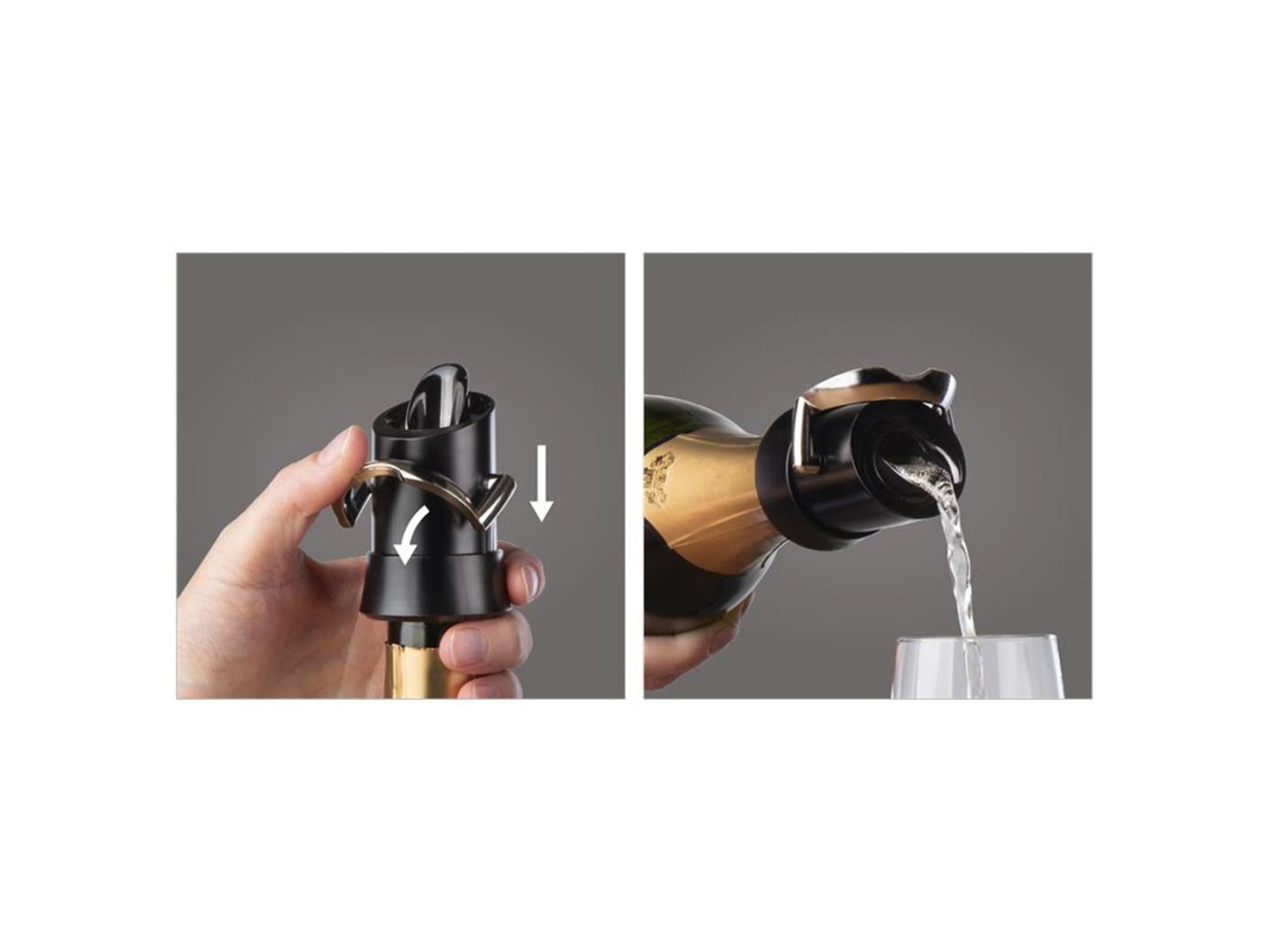 Vacu vin champagne saver server – champagne stopper met schenktuit – houdt bubbels langer vers – zwart