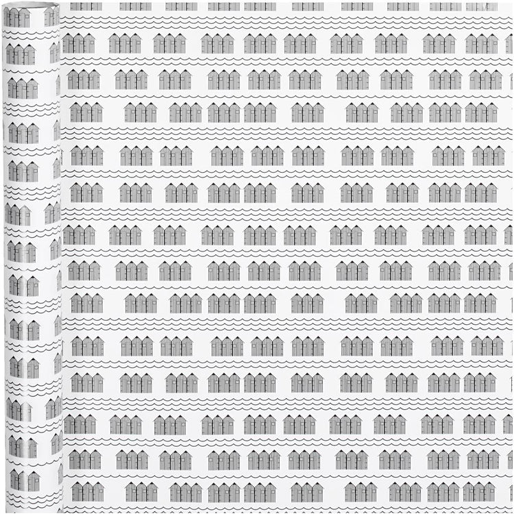 Inpakpapier, badhuis, b: 70 cm, 80 gr, zwart, wit, 4 m 1 rol