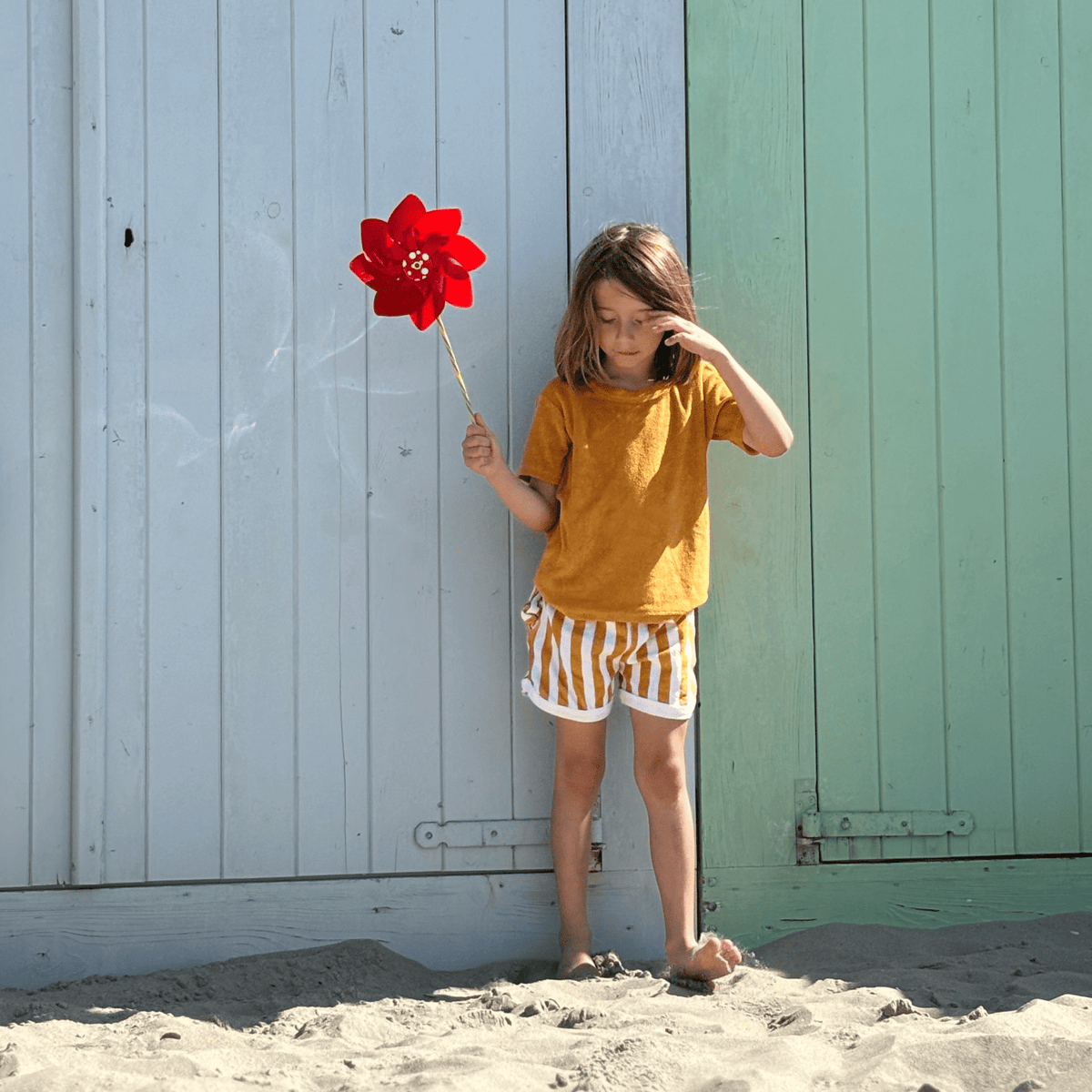 Flow | geel wit jongens set strand – terry