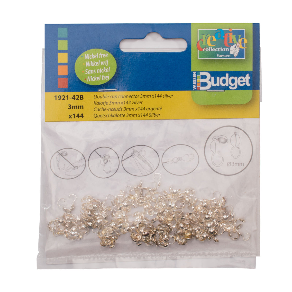 Vaessen creative • kalotje 3mm 144pcs silver