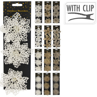 No brand bloem op clip glitter set 3 winter kl | 12 stuks