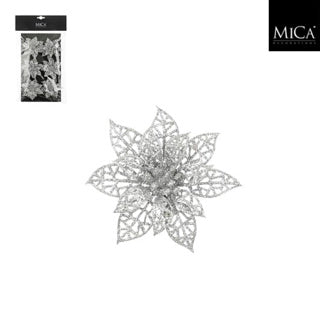Edelman clip poinsettia zilver 6 stuks - h1xd8cm
