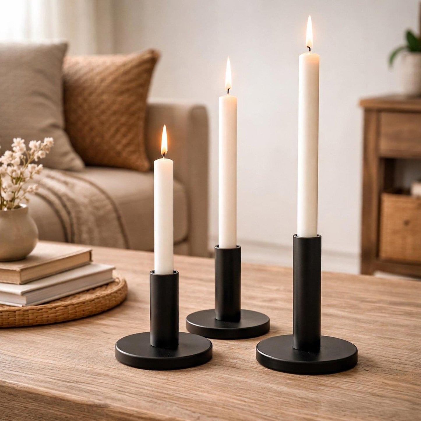 Boltze home kaarsenstandaardset malko 3-delig metaal rond ø9xh16cm zwart