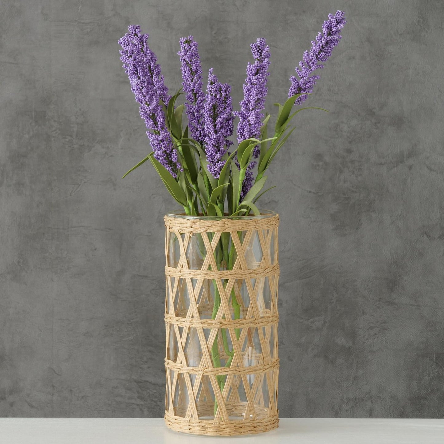 Boltze home vaas favro glas met omhulsel van zeegras ø11xh20cm