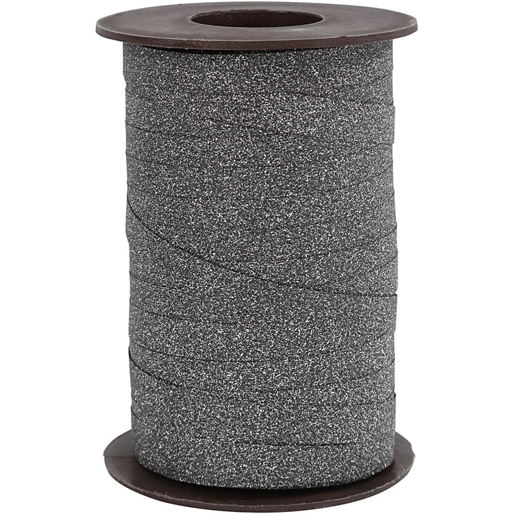 Cadeaulint, b: 10 mm, glitter, zwart, 100 m 1 rol