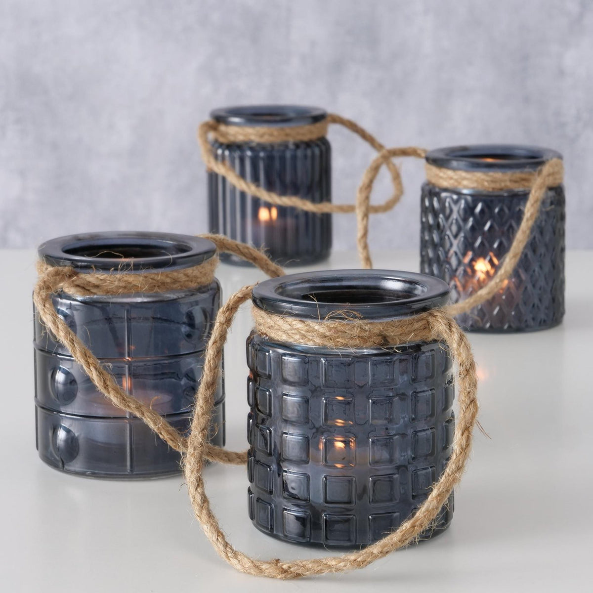 Boltze home theelichthouder met hengsel touw h8cm