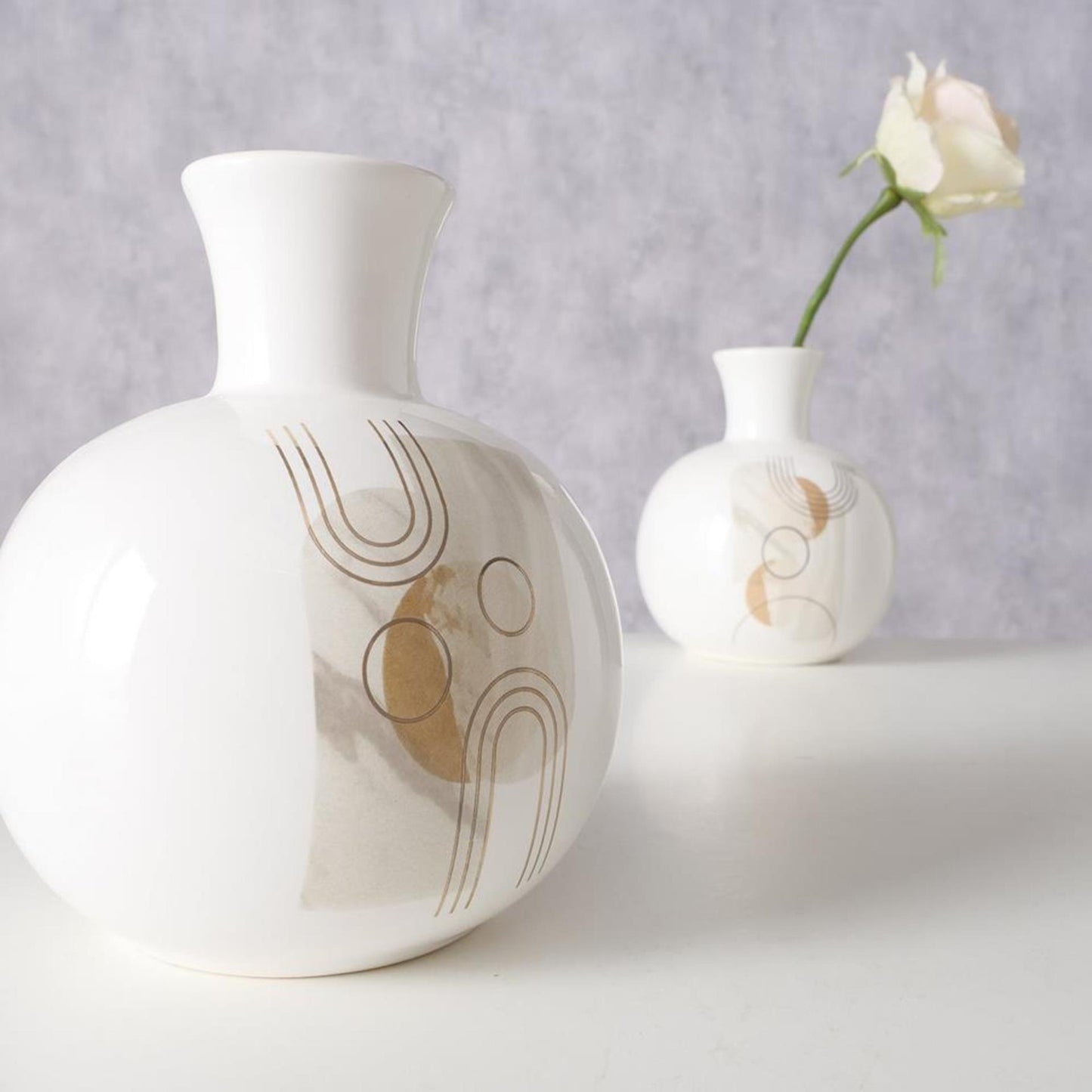 Boltze home vaas 'ronami' dolomite dia.14x17cm 2 assorti wit