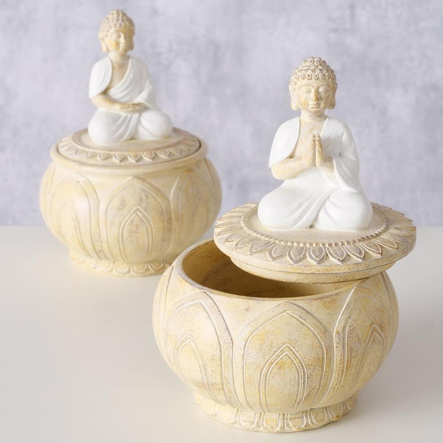 Boltze home voorraadpot 'jamory' polyresin dia.10x14cm off-white 2 assorti